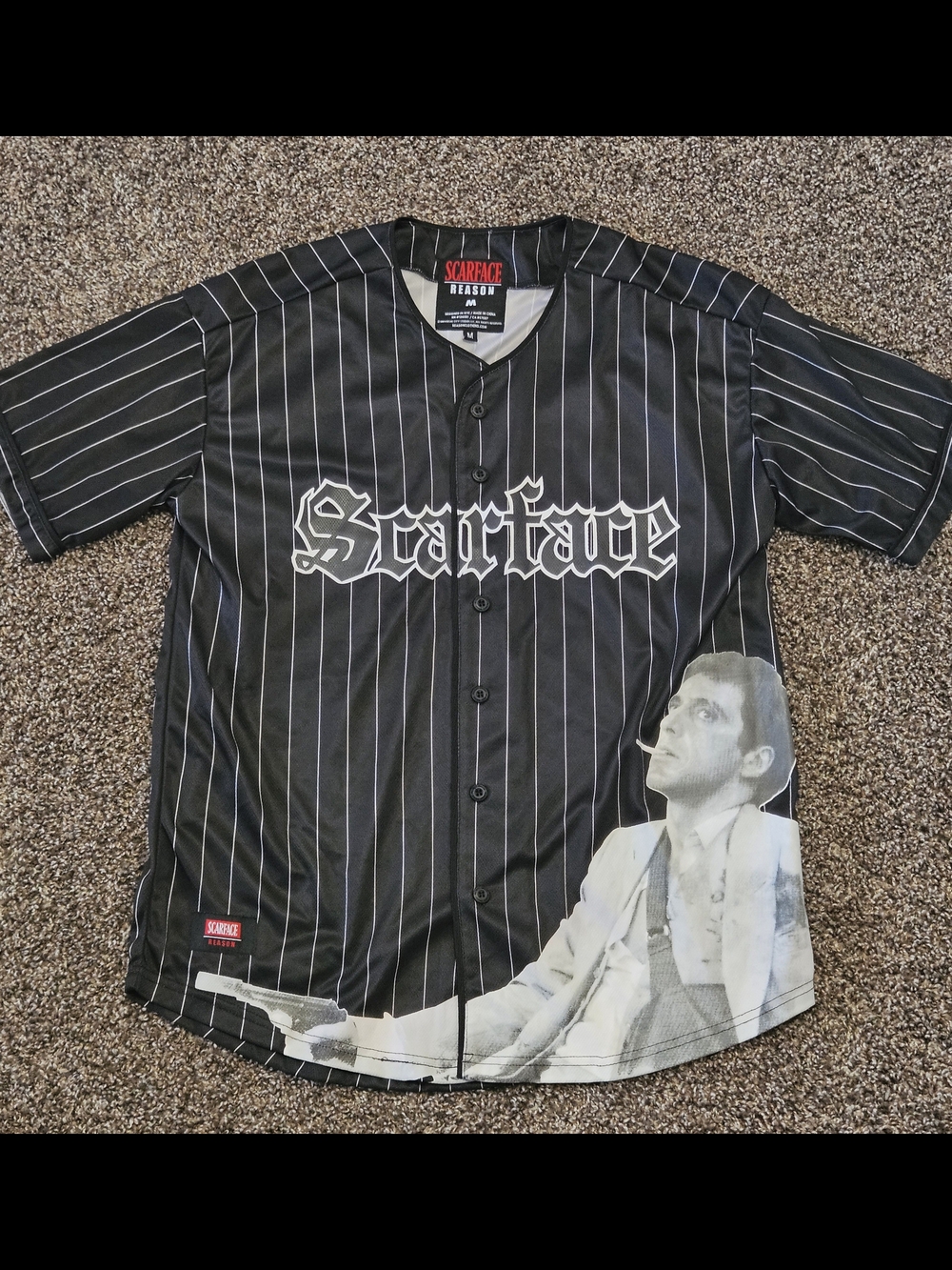 Scarface Black Pinstripe Button Baseball Jersey